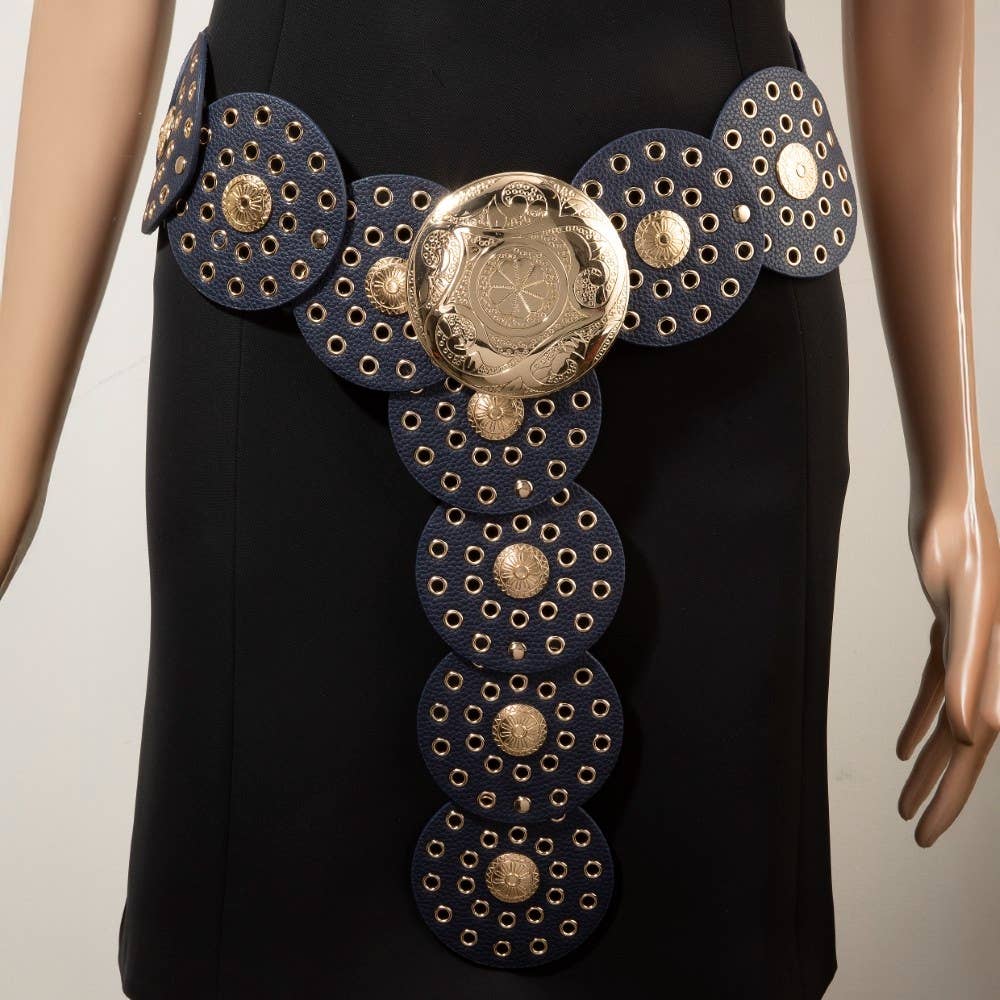 Collections by Fame Accessories - Vegan Leather Grommet Disc Chain Belt