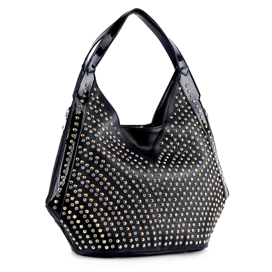 Handbag Express - Patent Trim Rhinestone Pattern Hobo