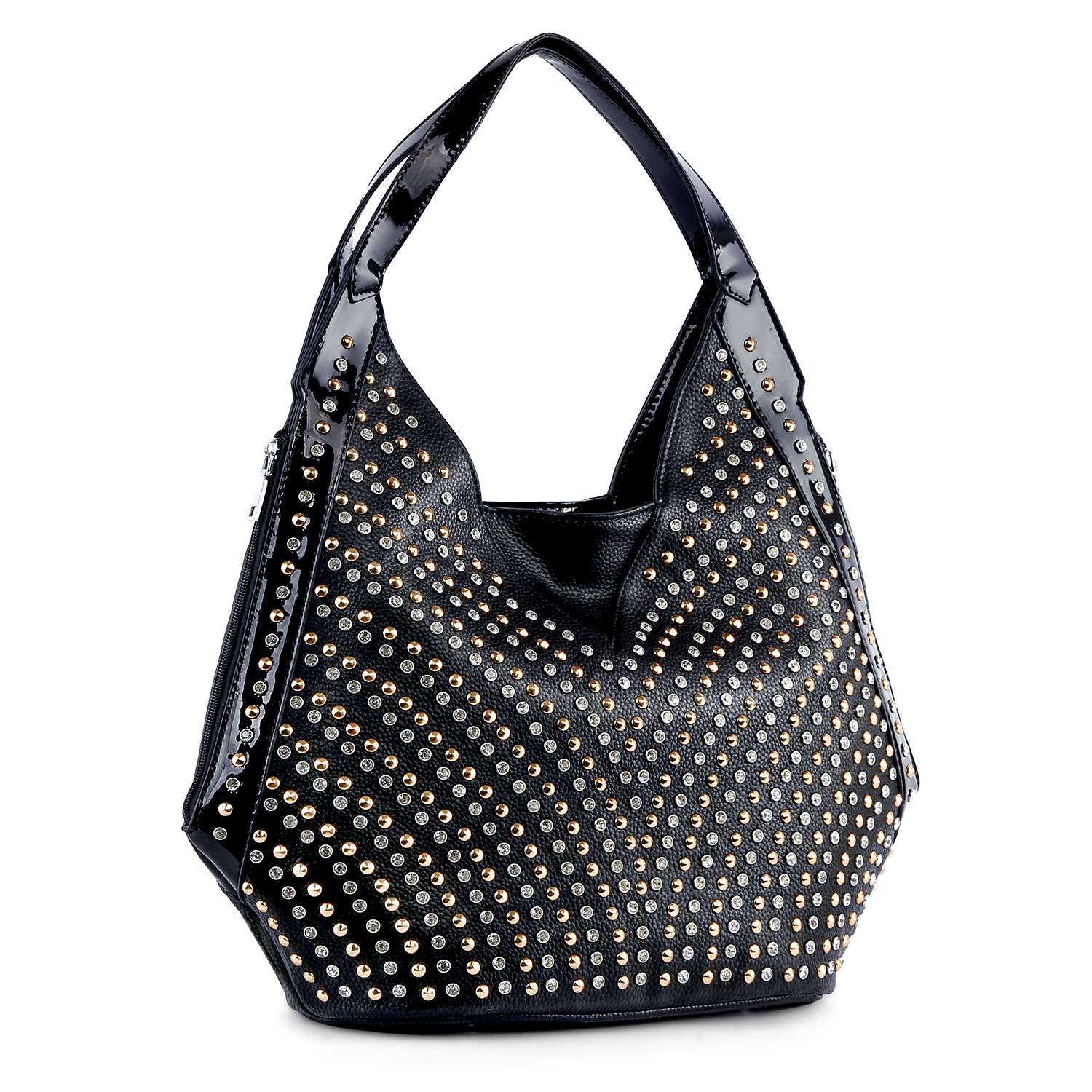 Handbag Express - Patent Trim Rhinestone Pattern Hobo