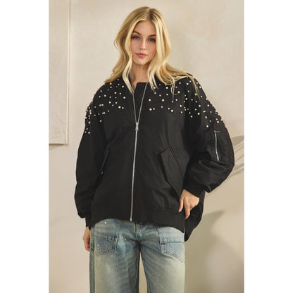 Veveret - Rhinestone Oversize Bomber Jacket