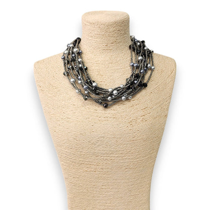 Bijoux Envie Statement Jewelry - Hematite &amp; Pearl Collar Necklace | Chunky Statement Jewelry