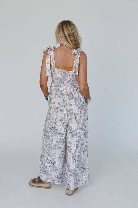 Three Bird Nest - Whimsical Bloom Wide Leg Jumpsuit - Ivory