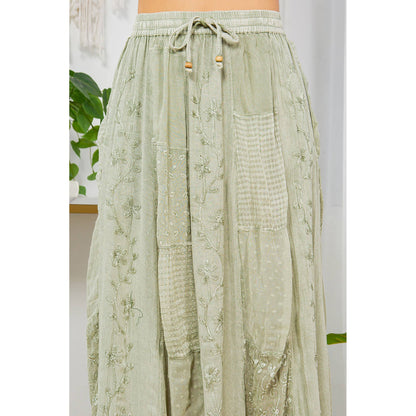 Young Threads - Gypsy Rhapsody: Textured Tiered Skirt With Aari Embroidery