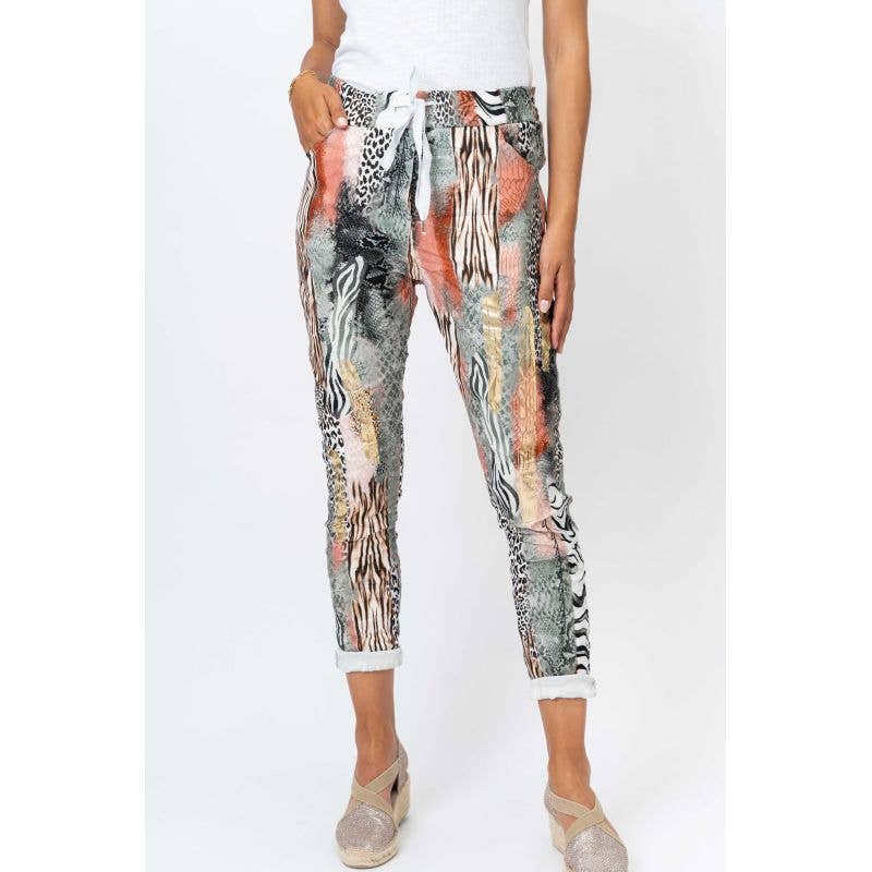 Look Mode Usa - Animal Print Mix with Gold Foil Jegging