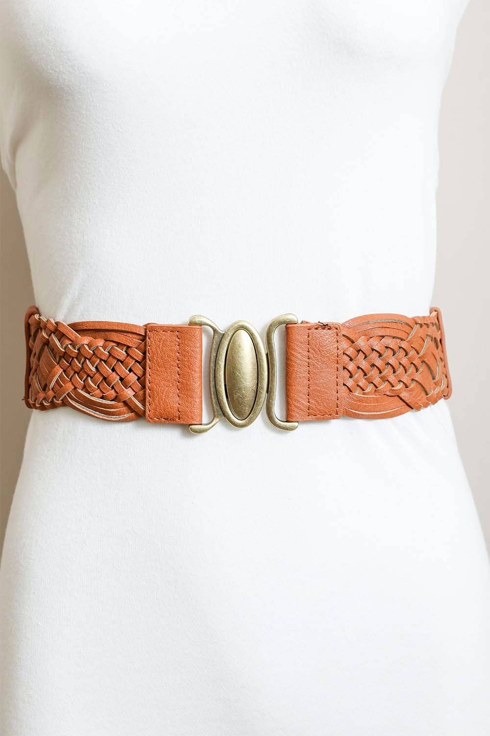Leto Accessories - Oval Buckle Braided Elastic Belt - Black, Brown &amp; Camel 🤎