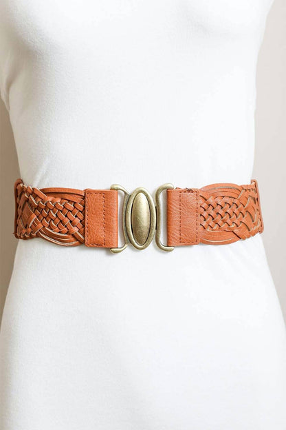 Leto Accessories - Oval Buckle Braided Elastic Belt - Black, Brown &amp; Camel 🤎