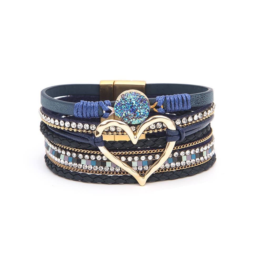 Lovesoft - Bohemian Heart Rhinestone Magnetic Buckle Bracelet
