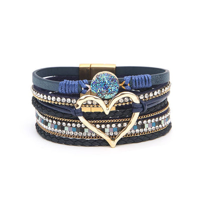 Lovesoft - Bohemian Heart Rhinestone Magnetic Buckle Bracelet