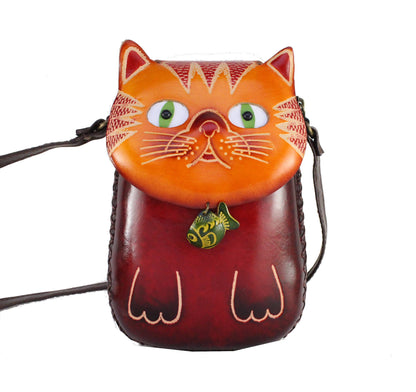 Sunflower Handmade leather inc - Leather Cat With Fish Pouch purse handbag crossbody