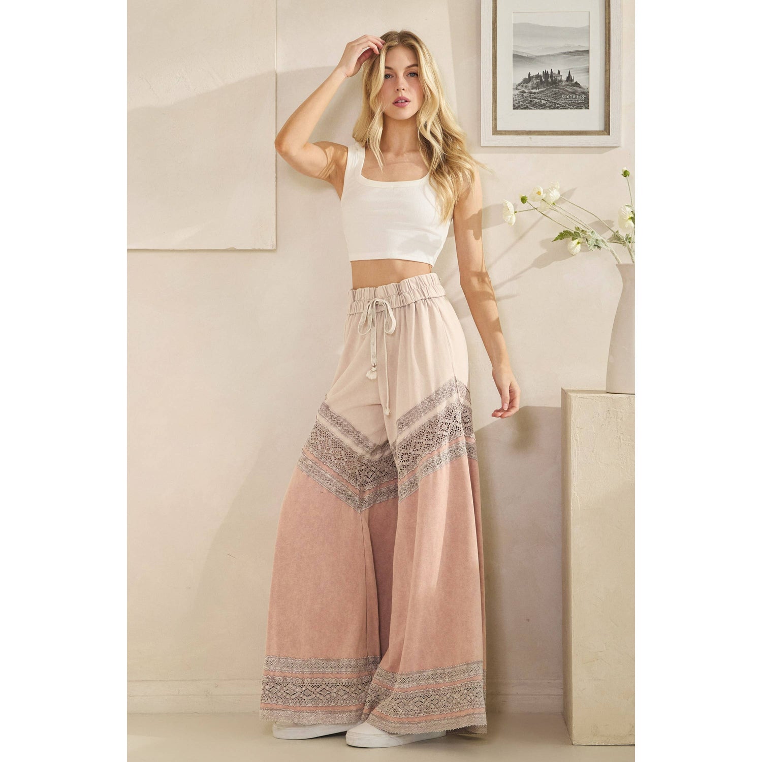 Oli&amp;Hali - WASHED FABRIC MIX WIDE LEG PANTS