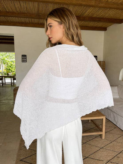 Suhkasana - Sheer Chiffon Poncho Top Batwing Resort Cover Up