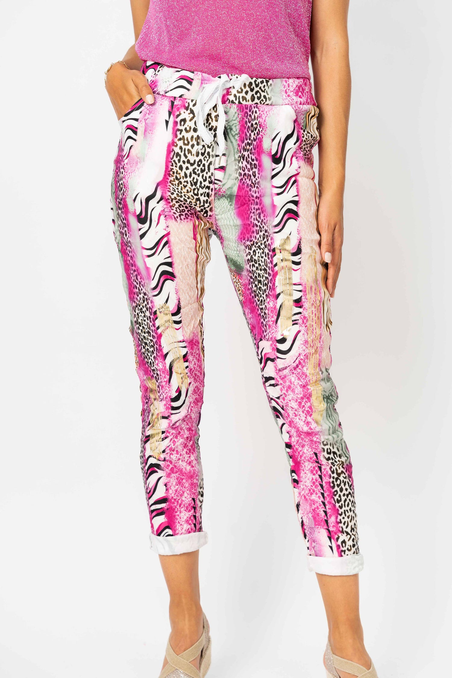 Look Mode Usa - Animal Print Mix with Gold Foil Jegging
