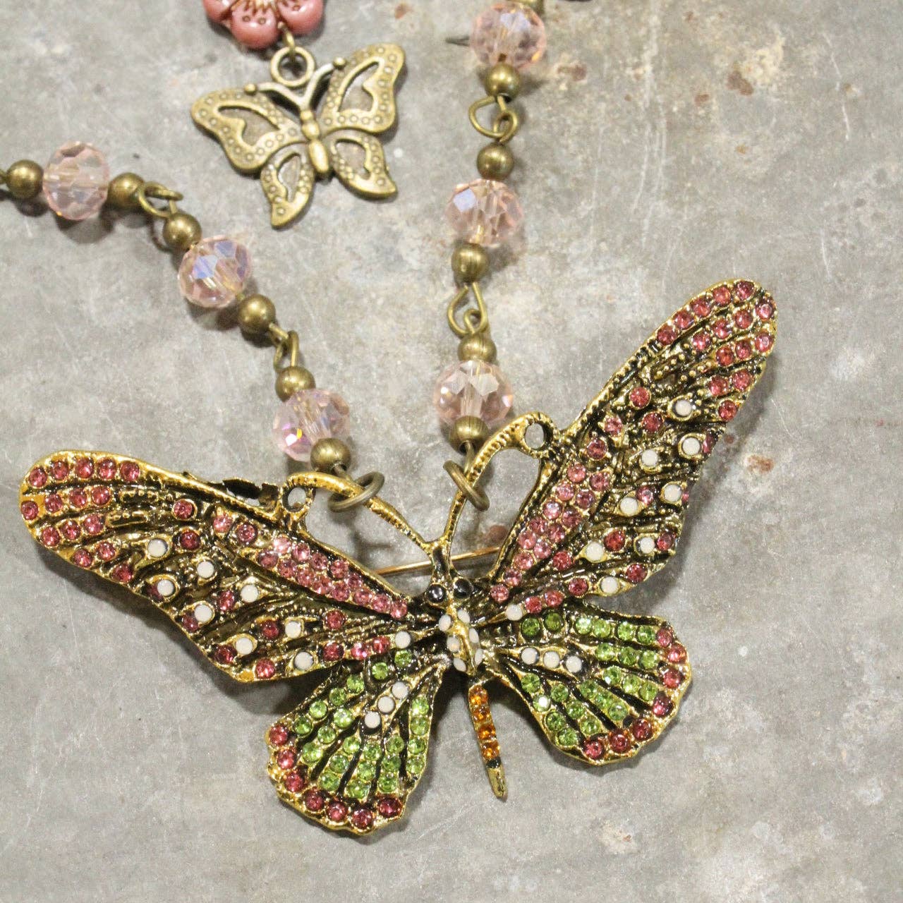 The Primitive Peddler, Inc. - Fly High Butterfly Bling Blushing Layered Necklace