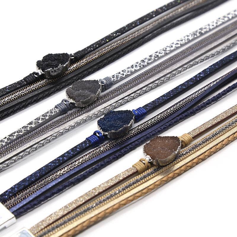 Mio Queena - Crystal Multi-Layer Leather Magnetic Snap Bracelet