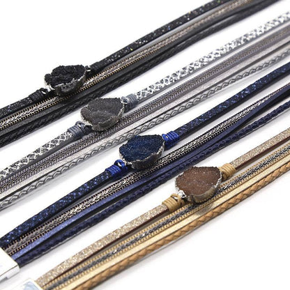 Mio Queena - Crystal Multi-Layer Leather Magnetic Snap Bracelet
