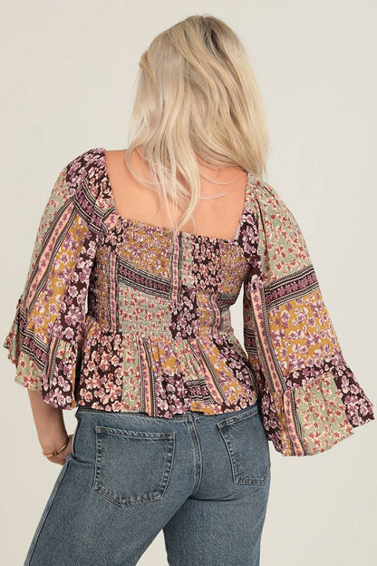 ANGIE - FULLY SMOCKED BODICE TOP WITH A WIDE SLEEVE