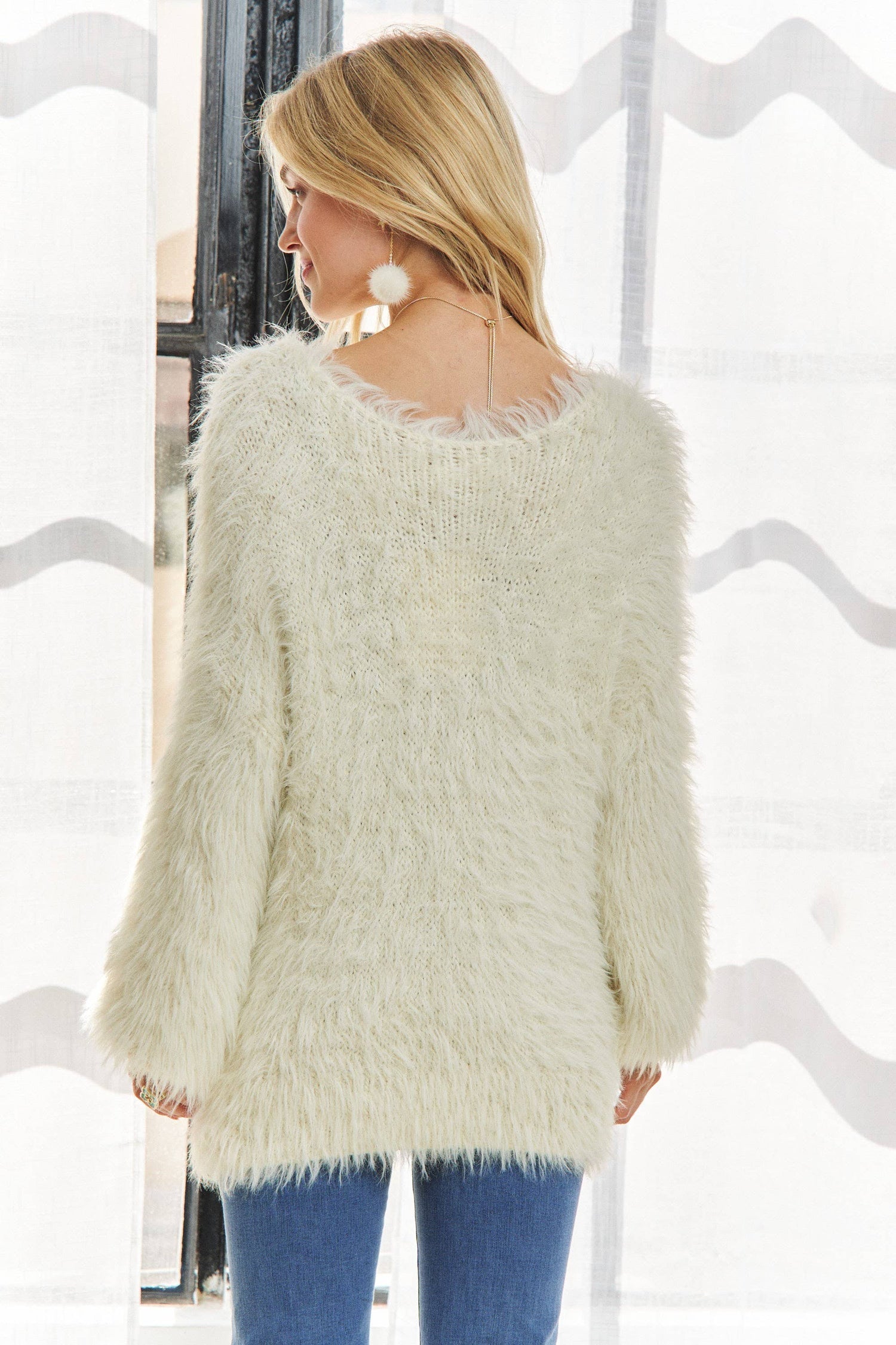 ADORA LA -  BOAT NECK SOFT FUZZY SWEATER TOP