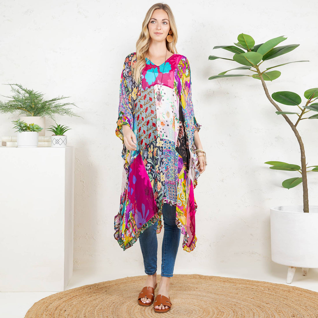 Natural Bohemian: Embroidered Color block Shrug