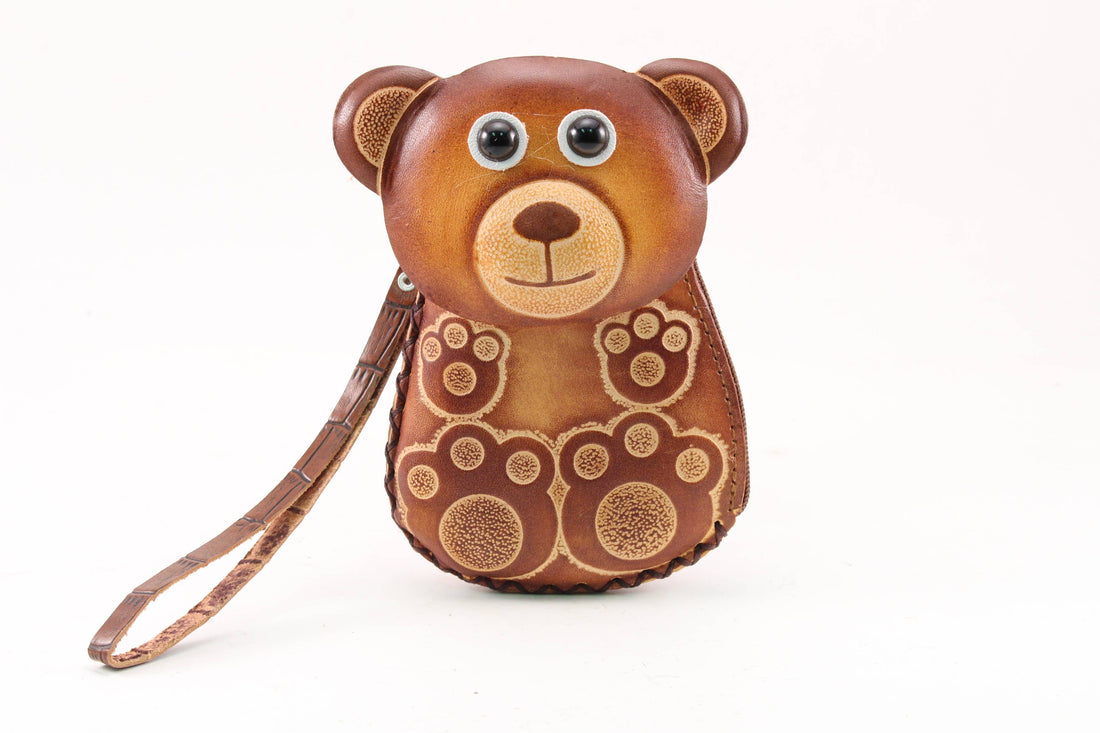 Sunflower Handmade leather inc - Handmade Leather Bear Wristlet coin purse wallet