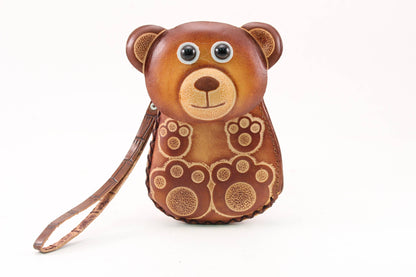 Sunflower Handmade leather inc - Handmade Leather Bear Wristlet coin purse wallet