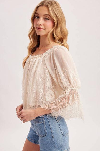 Bluivy - WIDE NECK RUFFLED EYELASH LACE BLOUSE - EASTER DAY