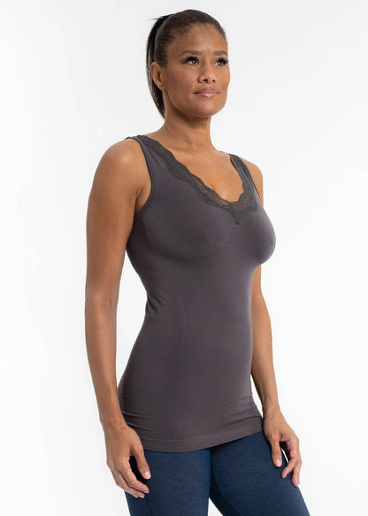 ELIETIAN - Lace Trim V Neck Tank