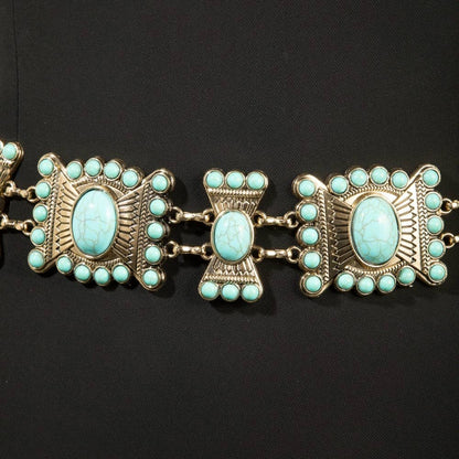 Collections by Fame Accessories - Turquoise Stone Western Concho Chain Belt