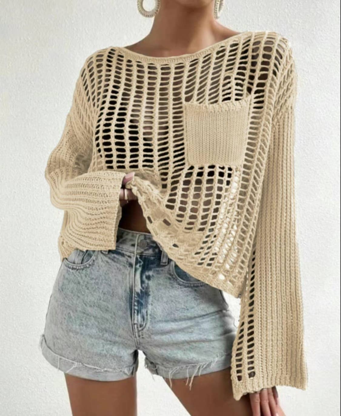 Serenity Collective - Hollow Out Knit Drop Sleeve Sweater