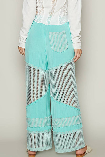 Pol Clothing - Contrast see through elastic waist knit culottes pants