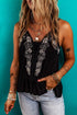 Floral Embroidery Ruffled Spaghetti Straps Tank Top