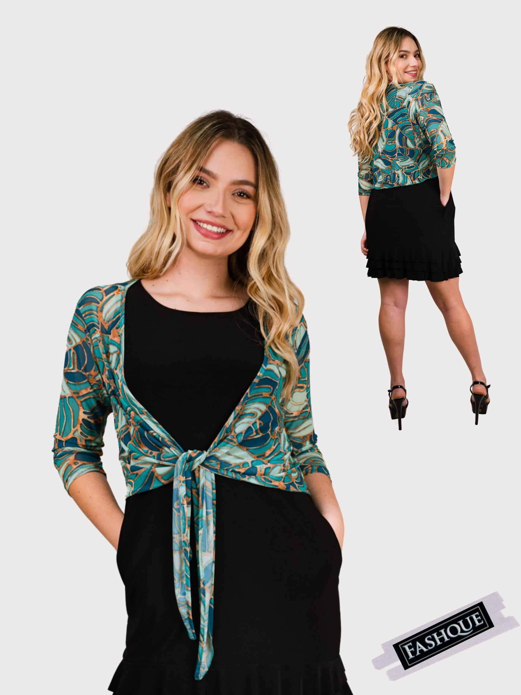 Fashque Designs - 3/4 SLEEVES TIE FRONT BOLERO - T2652