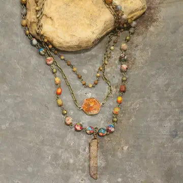  Bohemian Layered Rusty Orange Stone &amp; Crystal