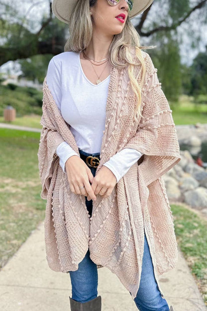 AMOLI - Nude 3D Textured Open Front Soft Kimono Cover UP