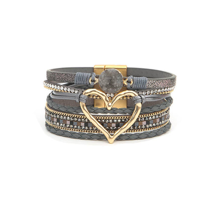 Lovesoft - Bohemian Heart Rhinestone Magnetic Buckle Bracelet