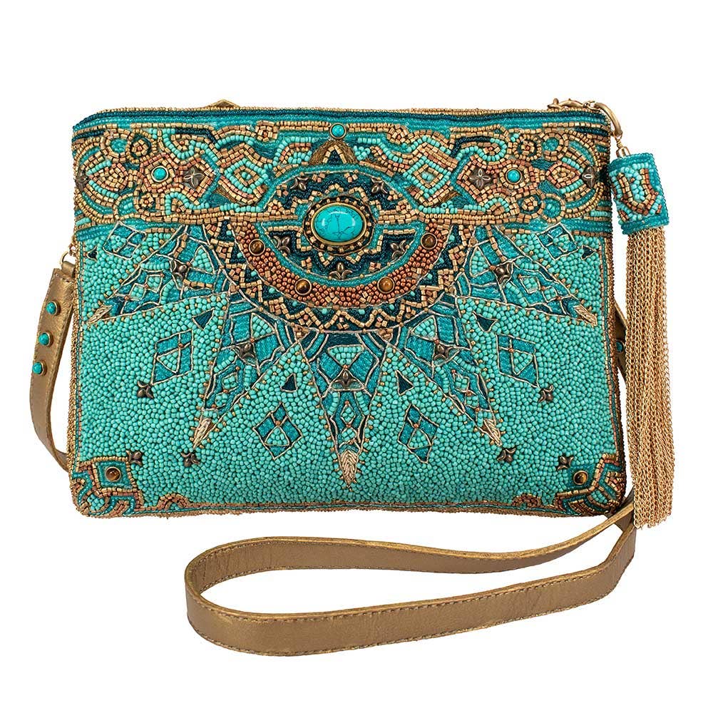 Mary Frances Accessories - New Day Beaded Mosaic Themed Crossbody Leather Handbag
