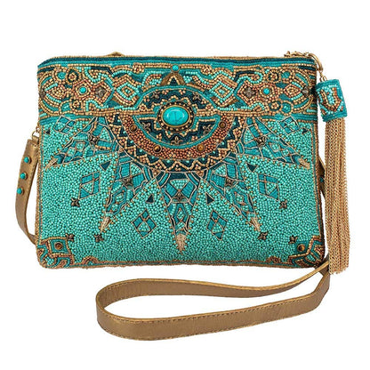 Mary Frances Accessories - New Day Beaded Mosaic Themed Crossbody Leather Handbag