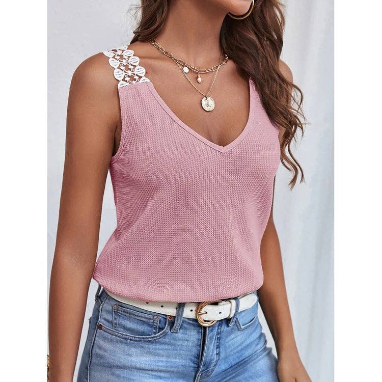  Solid Color Sleeveless V-Neck Ladies T-Shirt
