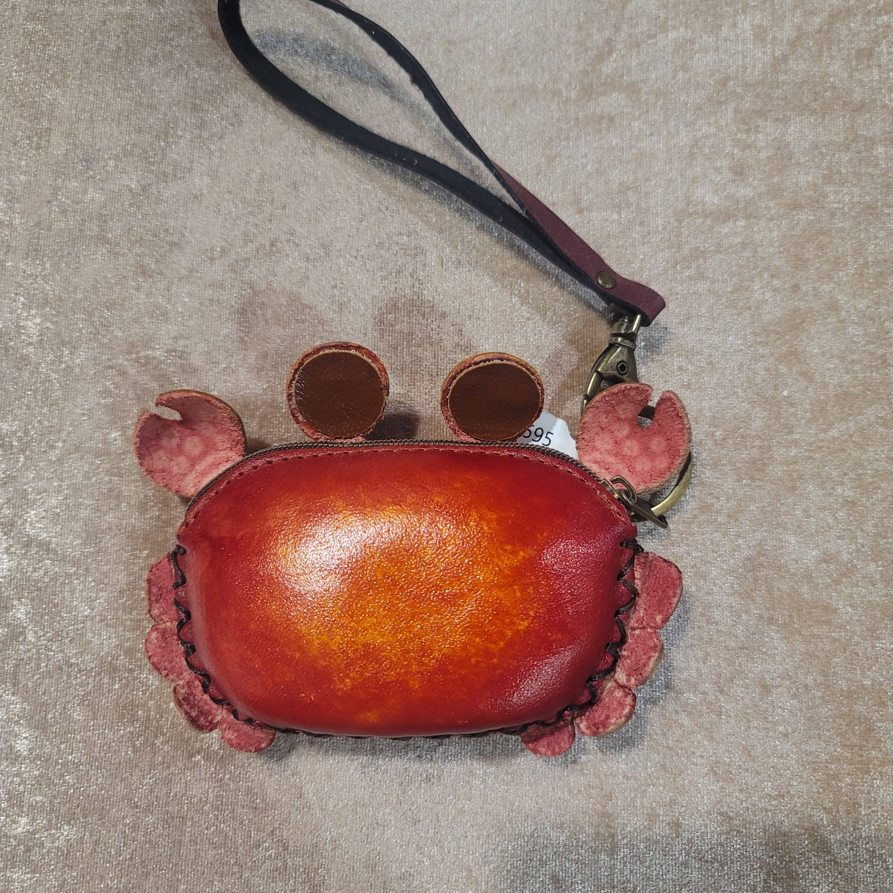 Sunflower Handmade leather inc - Crab Wristlet Handmade Leather Coin Purse Wallet in Red