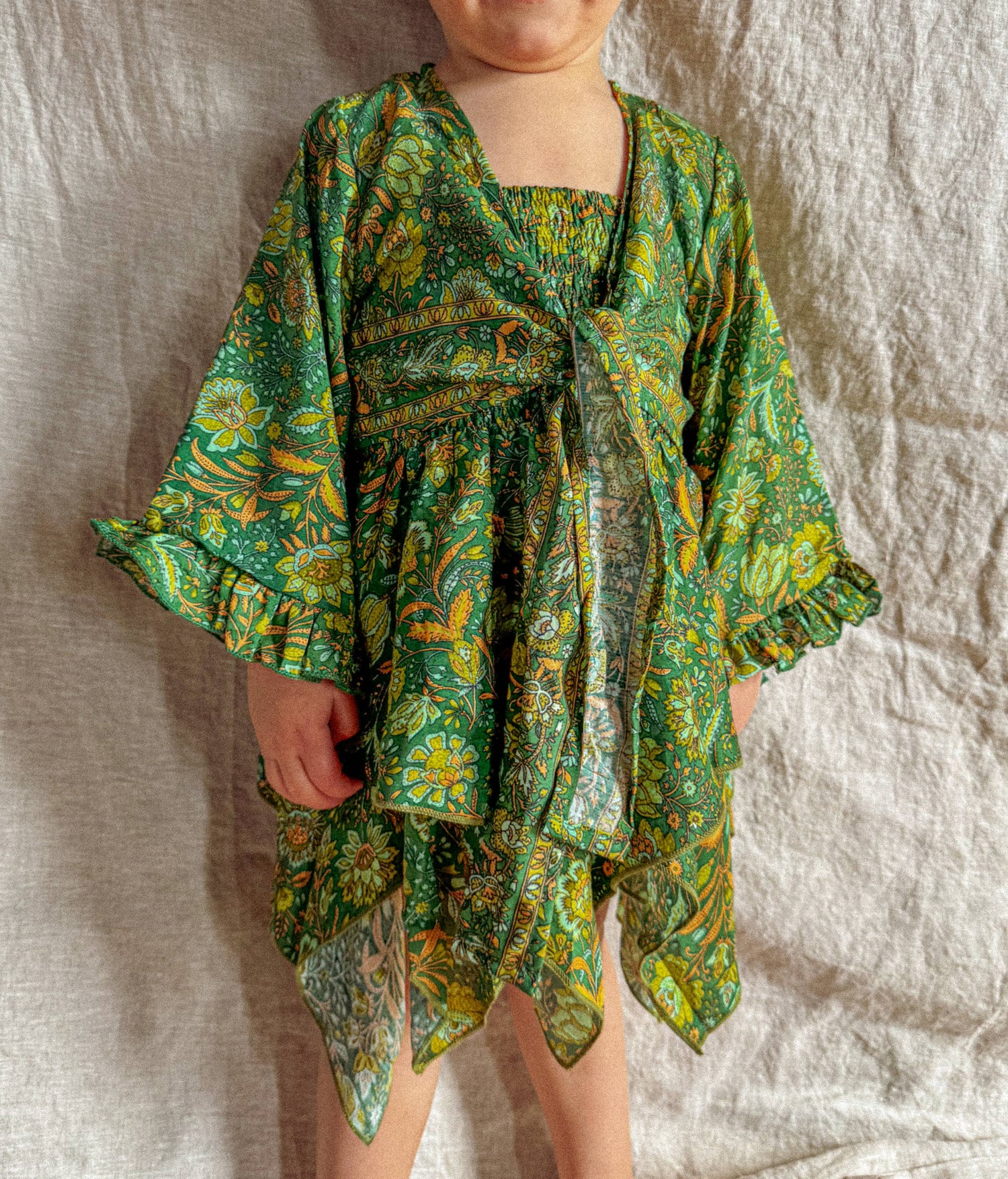 Gardenbelle Shop - Baby Toddler Bell Sleeve Top, Hippie Boho Flower Tie Front