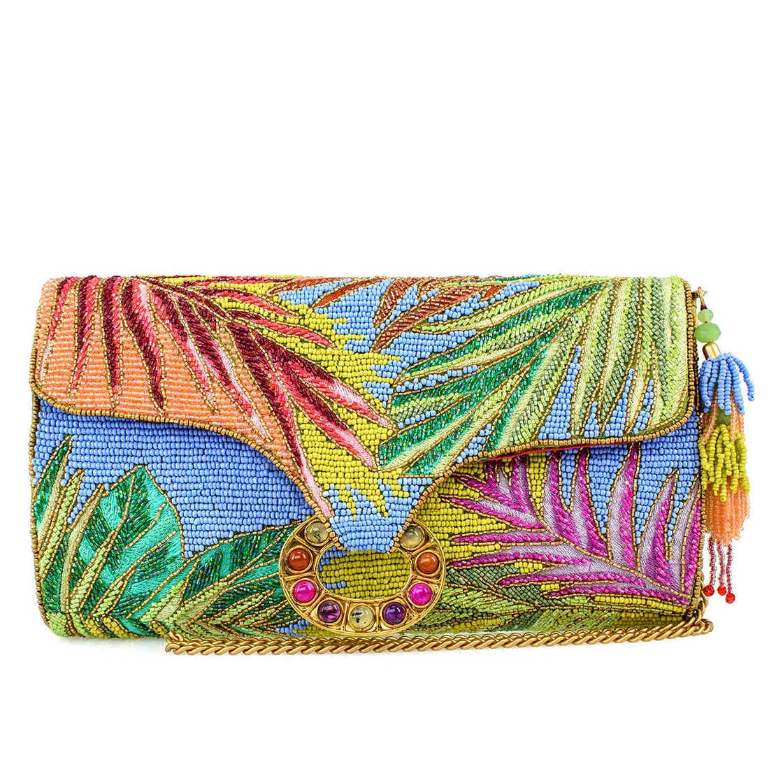 Mary Frances Accessories - Tropics Palm Beaded Palm Fronds Crossbody/Clutch Handbag