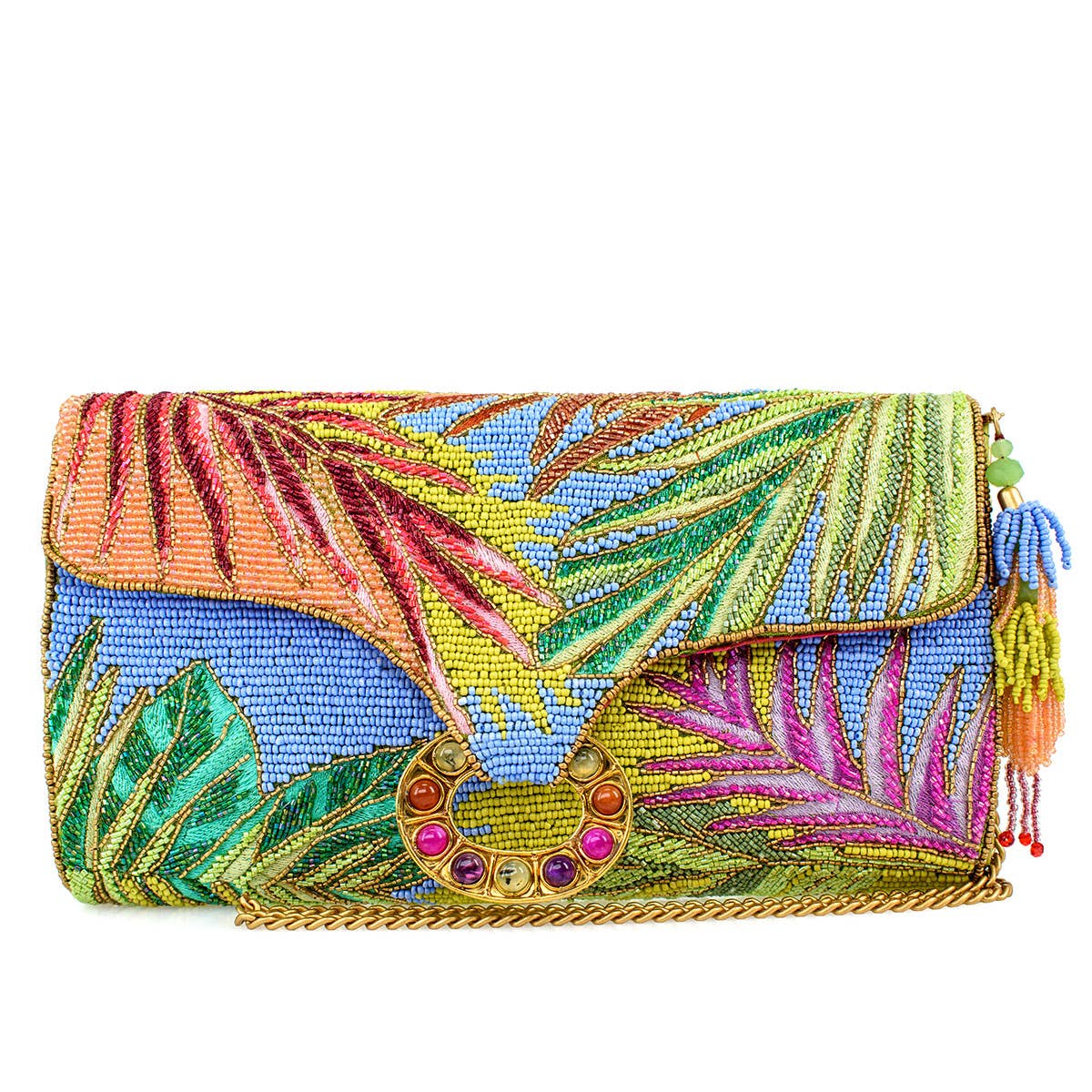 Mary Frances Accessories - Tropics Palm Beaded Palm Fronds Crossbody/Clutch Handbag
