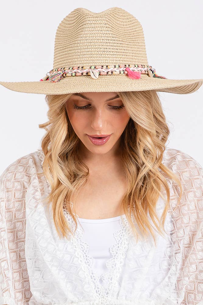 Hana - Boho Tassel Multi Color Band Summer Straw Sun Hat