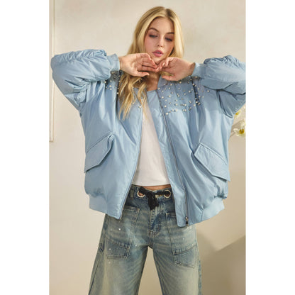 Veveret - Rhinestone Oversize Bomber Jacket