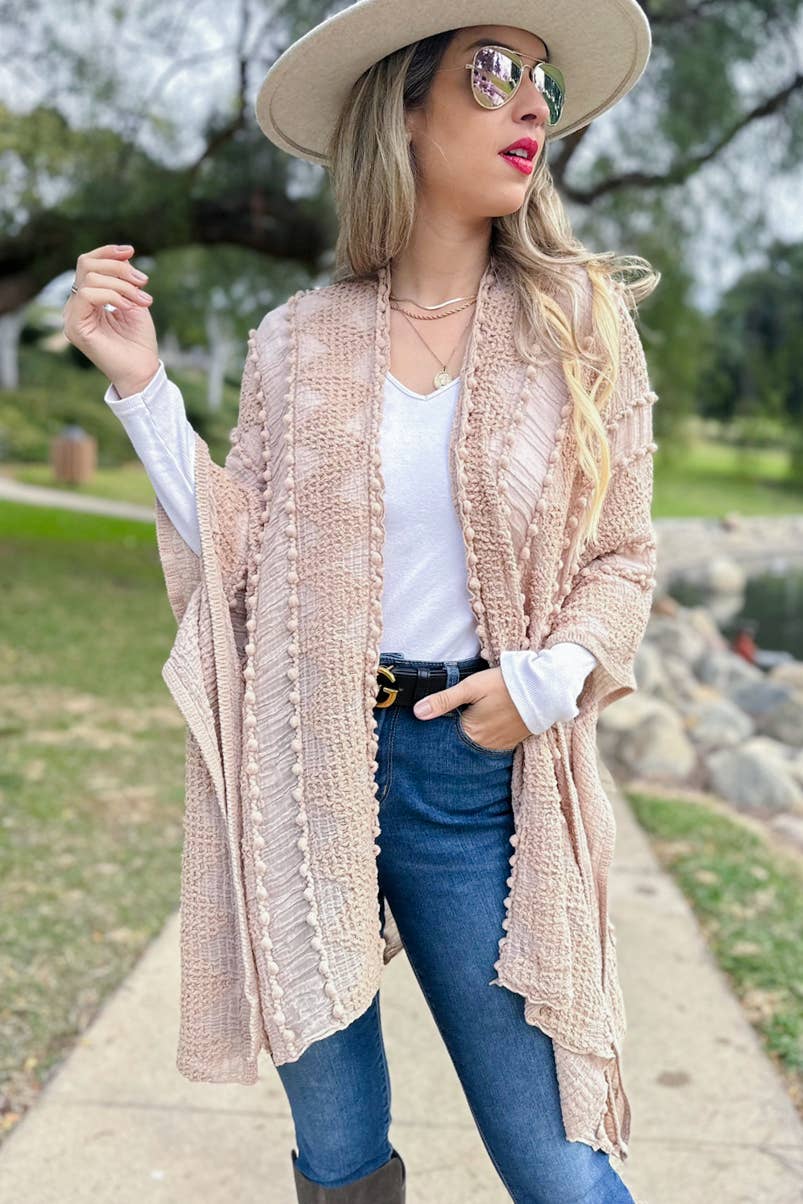 AMOLI - Nude 3D Textured Open Front Soft Kimono Cover UP