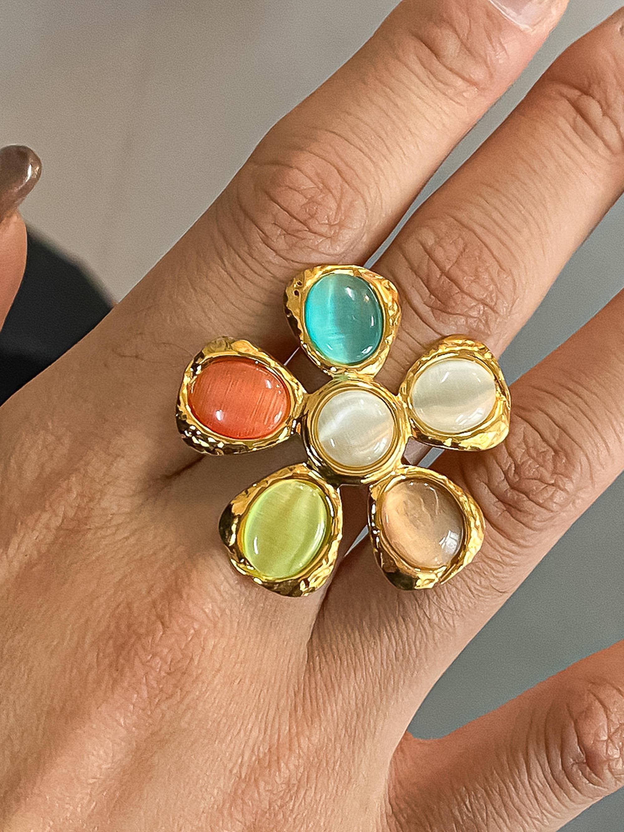 Flânerie by MAIQ - Stephane 18K Non-Tarnish Vintage Stone Floral Ring