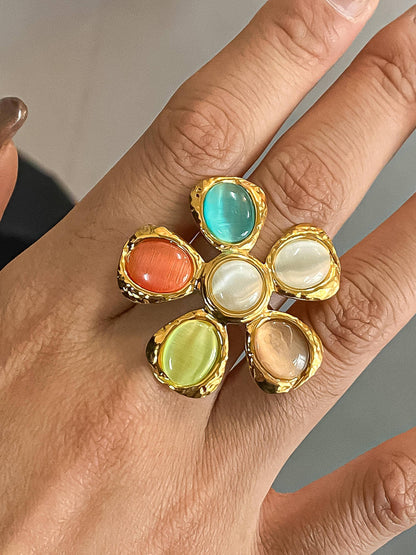 Flânerie by MAIQ - Stephane 18K Non-Tarnish Vintage Stone Floral Ring