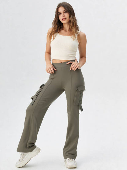 VERY J - NP70266-Bootcut Stretchy Knit Cargo Yoga Pants Leggings