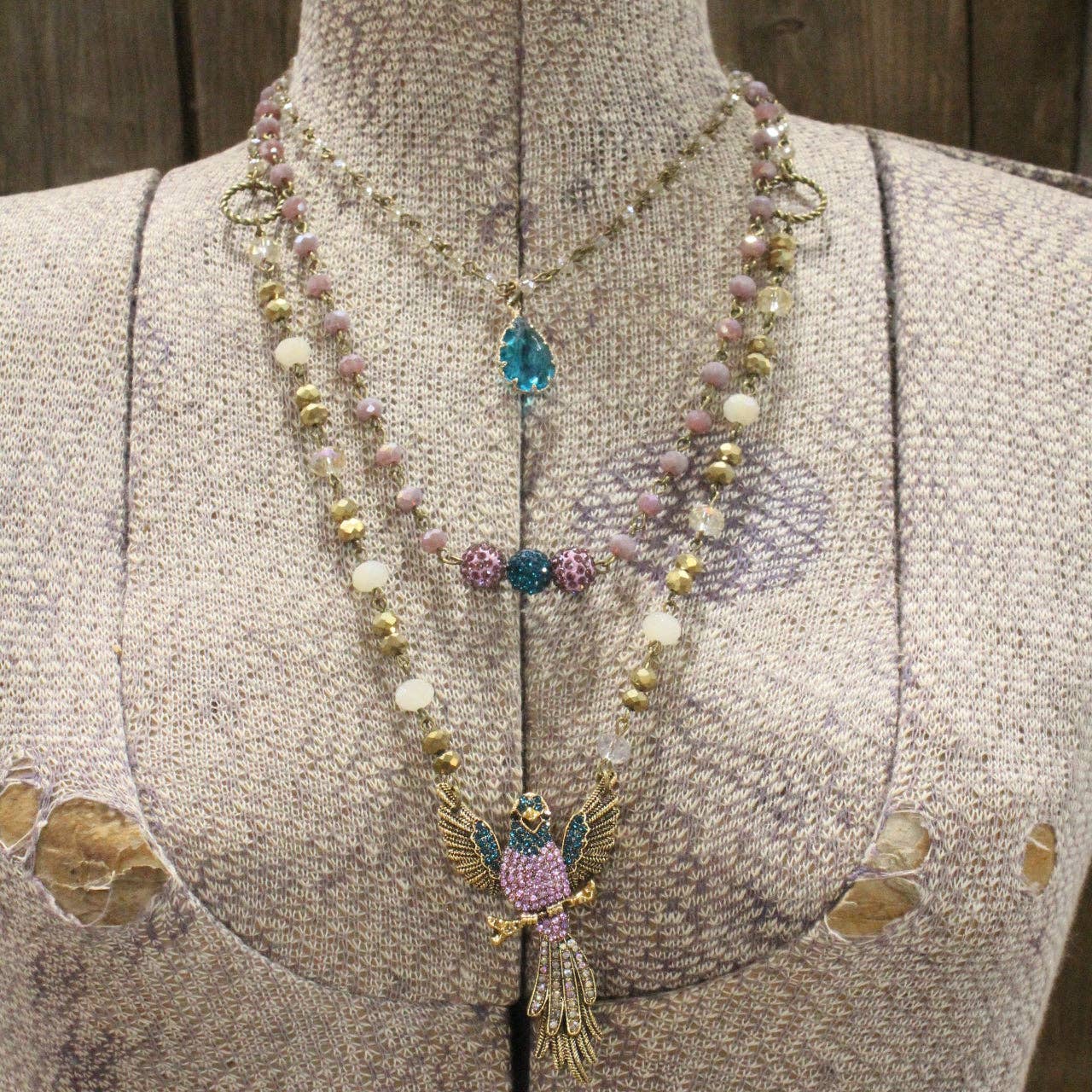 The Primitive Peddler, Inc. - On Her Perch Purple Bird Layered Necklace