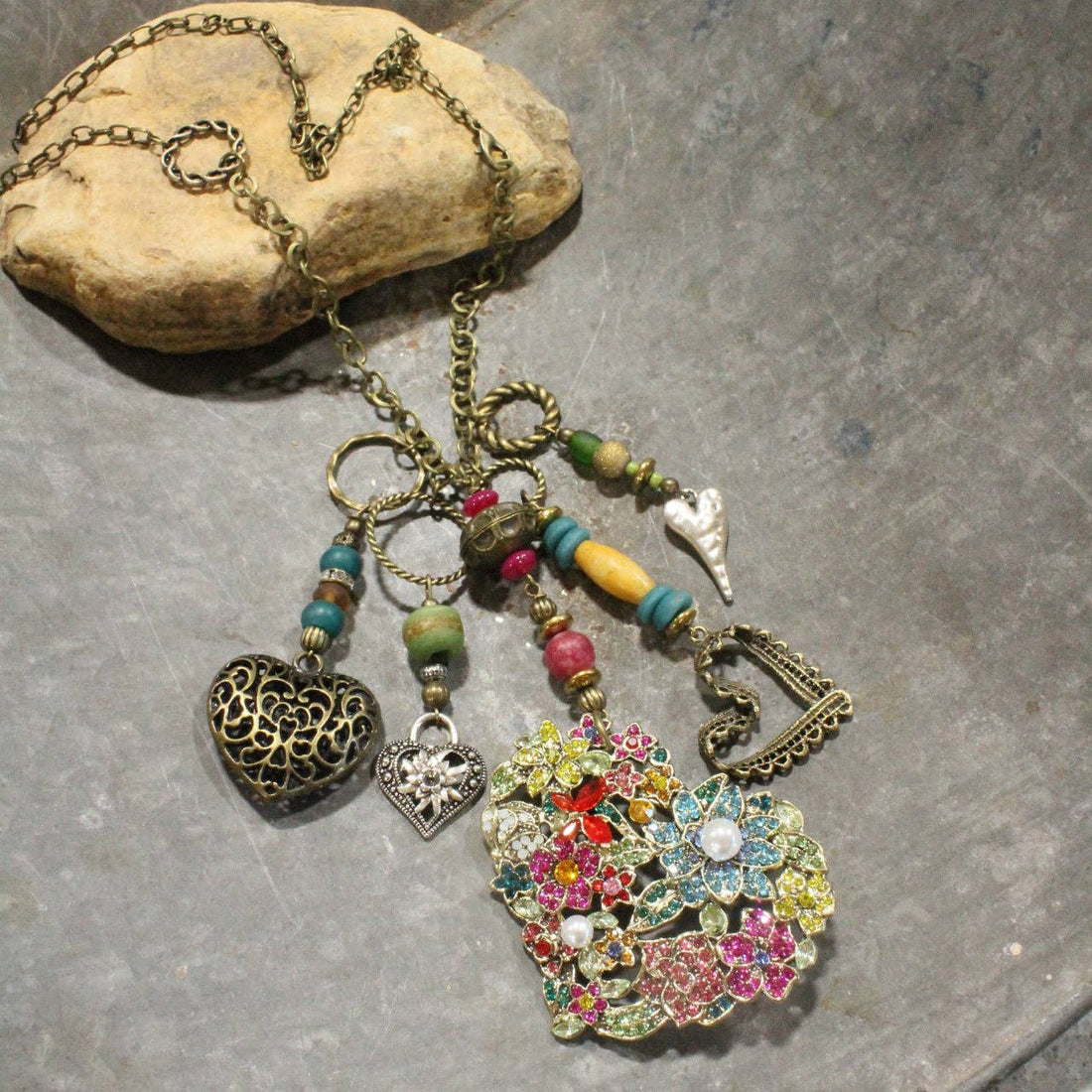  Whimsical Fun Mixed Metal Heart Charmers Necklace