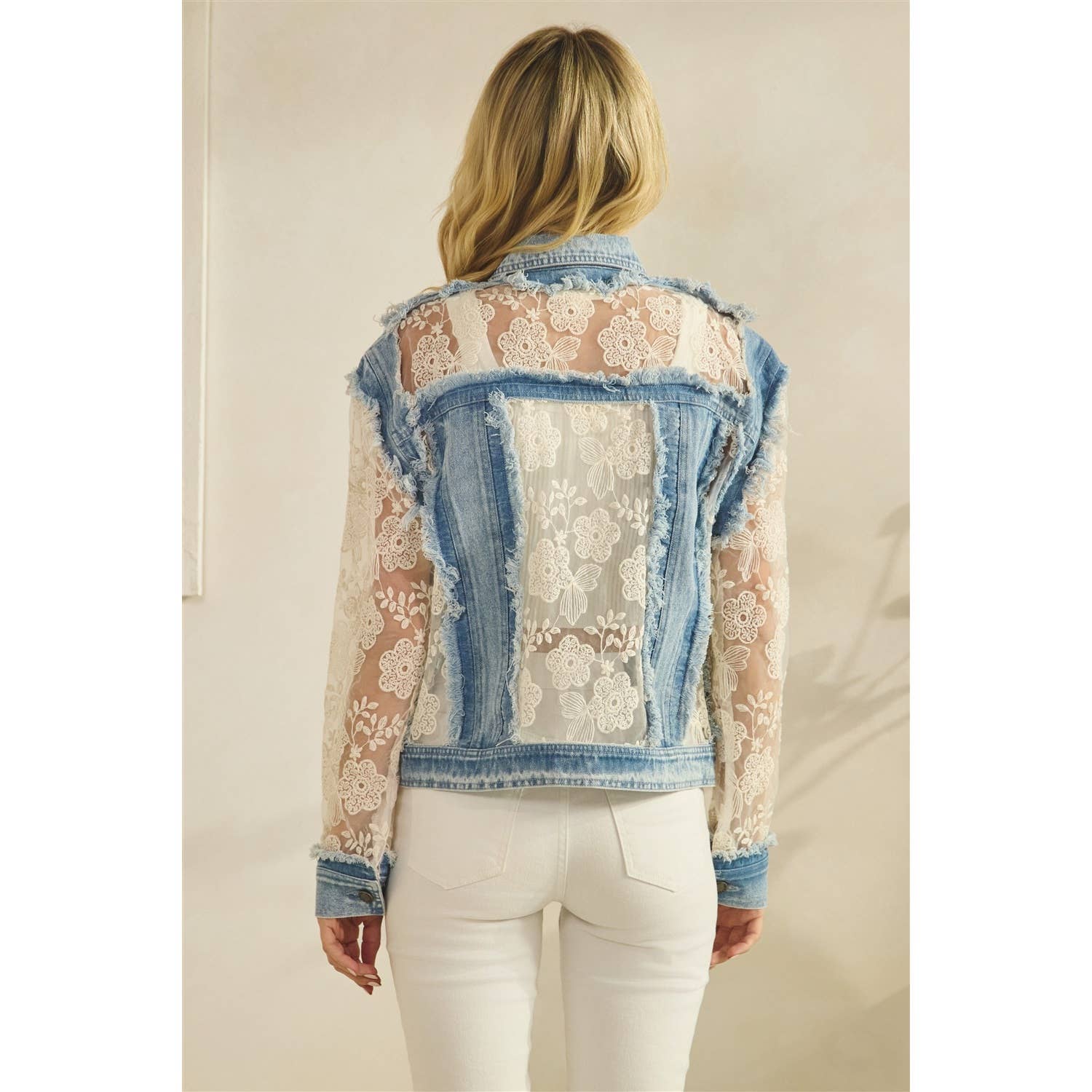 Veveret - Denim Jacket with Floral Organza Inset